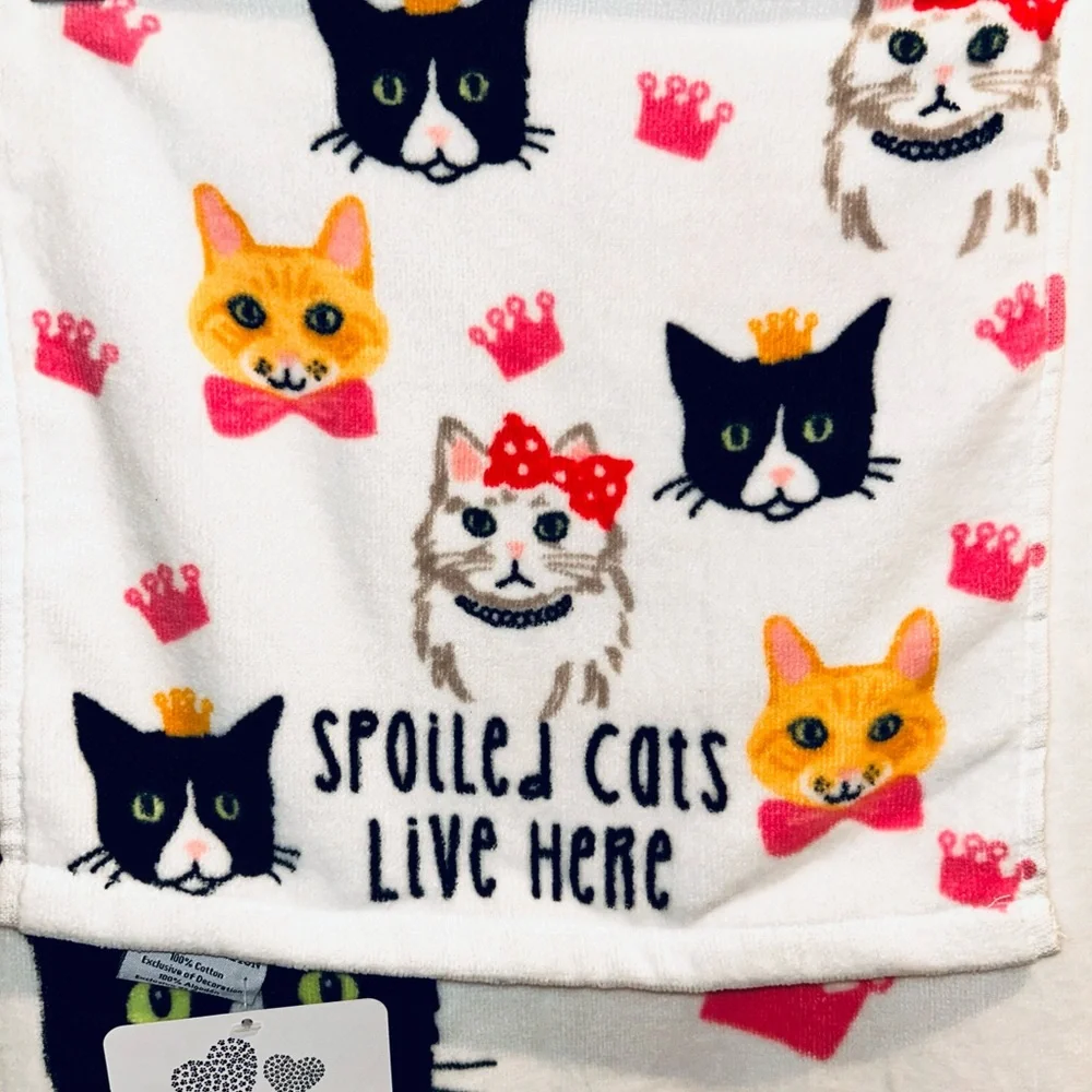 Cats Kassafina Home Collection Spoiled Cats Live Here Bath Twl & Wash Cloth New